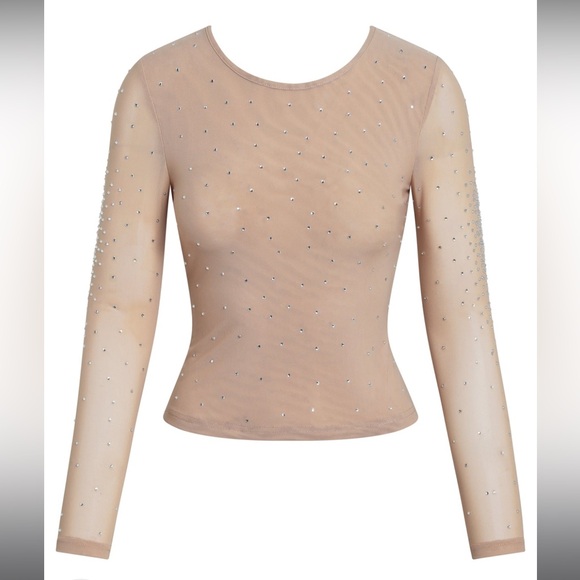 Slightly cropped bedazzled long sleeve shirt - Picture 2 of 5